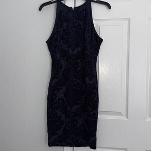 B. Darlin Navy Blue Flocked Velvet Bodycon Mini size 7/8
